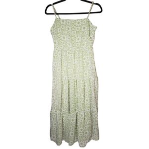 Justify Maxi Floral Green White Tiered Dress Lined Adjustable Straps Size L